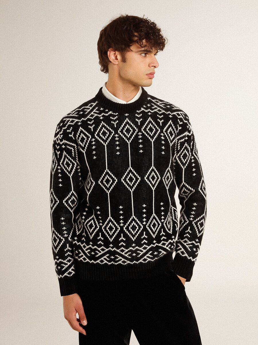 trui met ronde hals voor heren gemaakt van een wolmix met jacquard argyle-patroon.
