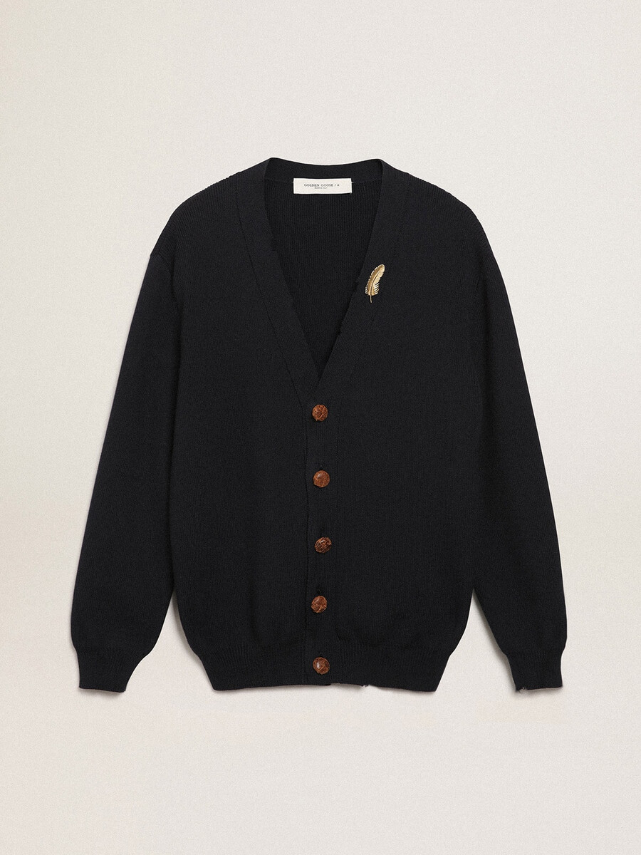 cardigan uit de golden collection in donkerblauw katoen met een verwassen look.