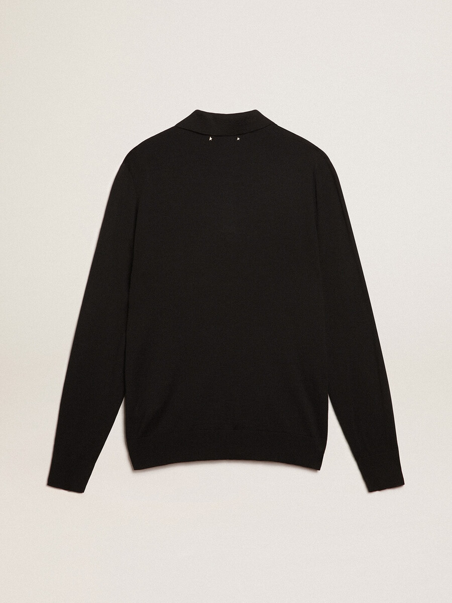 polo shirt met lange mouwen voor heren gemaakt van zwarte merinowol.