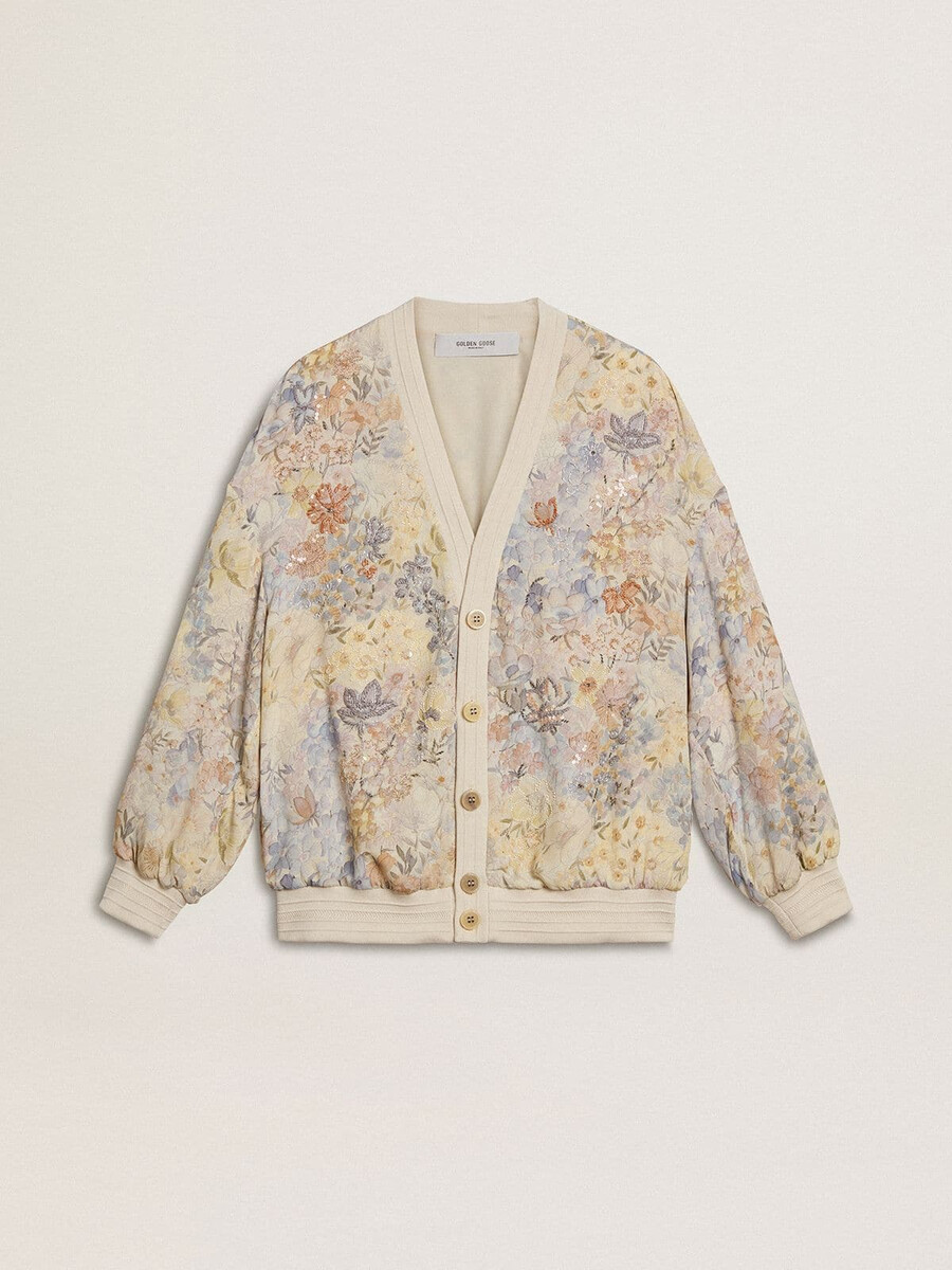 damesvest met bloemenprint en borduurwerk