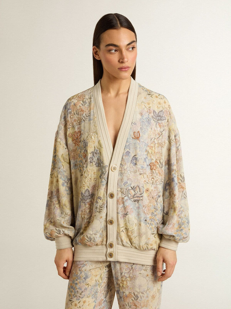 damesvest met bloemenprint en borduurwerk