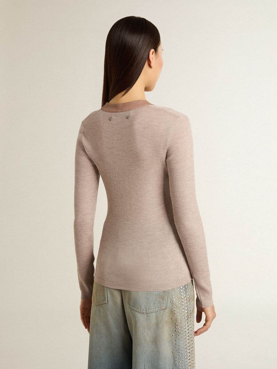 beige wollen trui met leren details