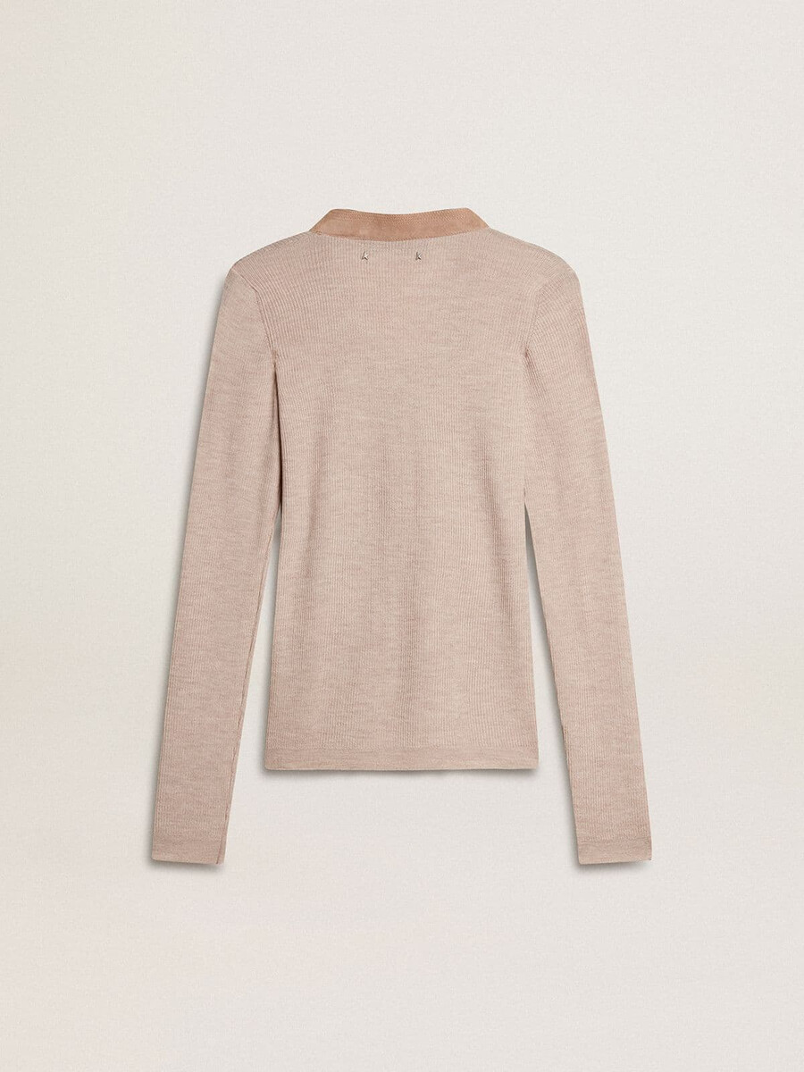 beige wollen trui met leren details