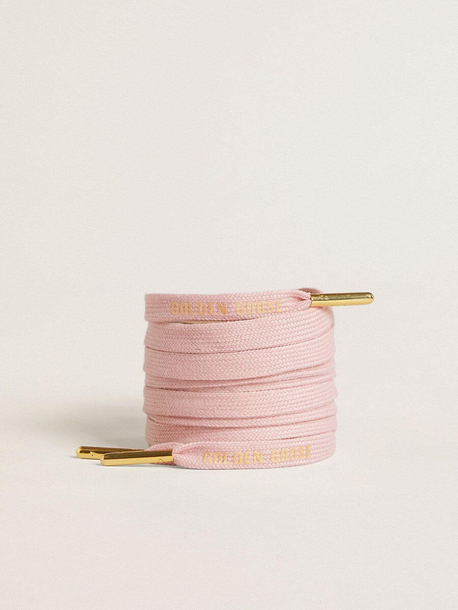 roze katoenen veters met contrasterend gouden logo