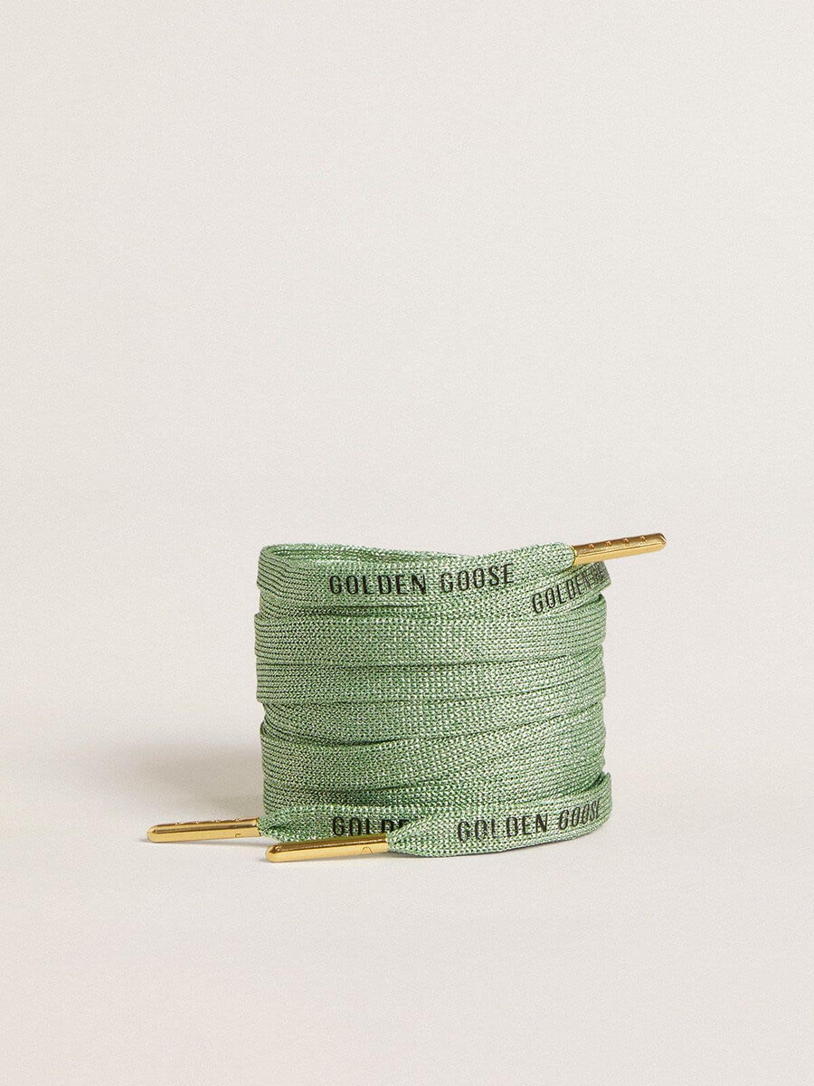 aquagroene lurex-veters met contrasterend zwart logo