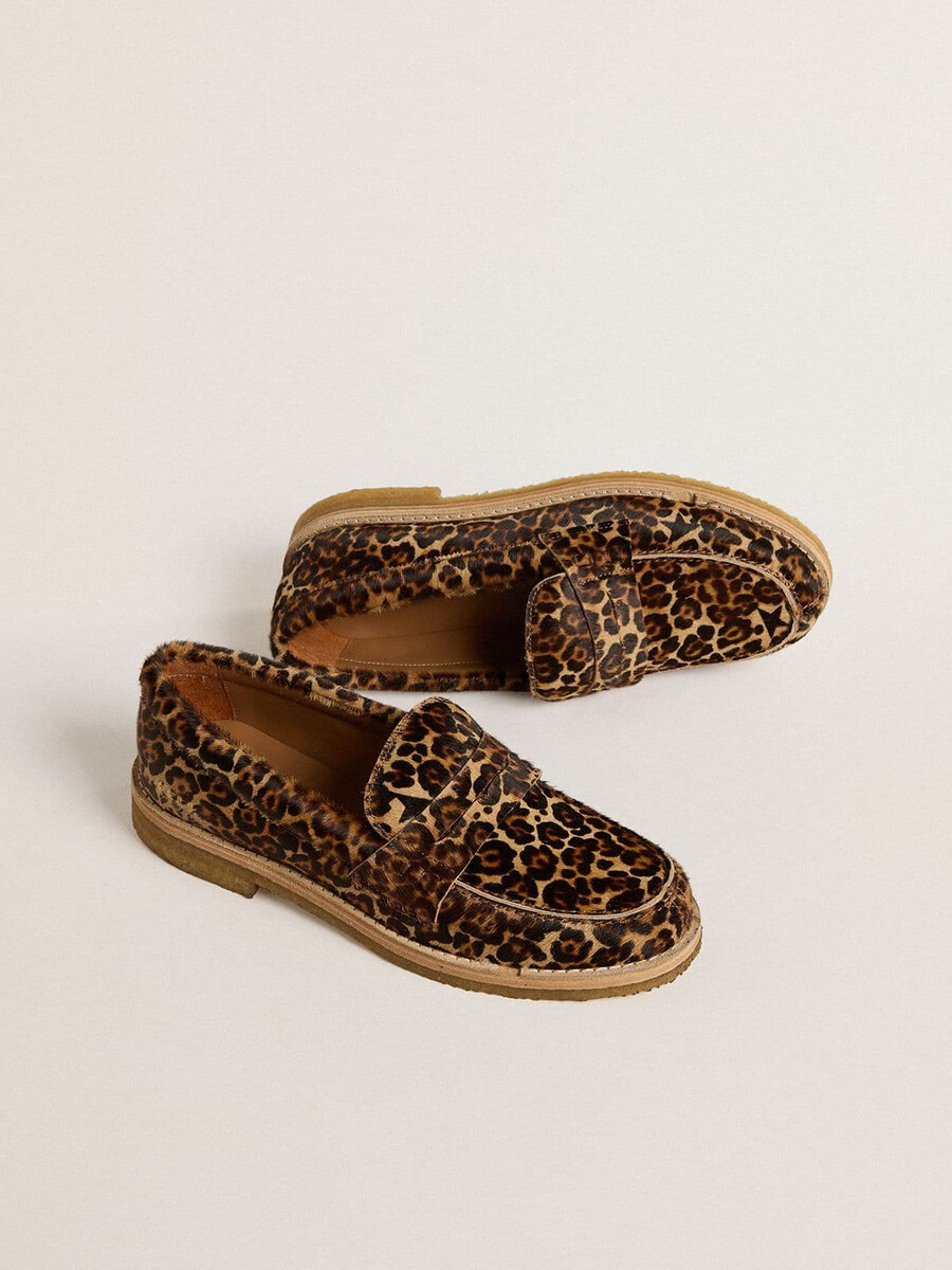 dames jerry loafers van ponyhuid met luipaardprint
