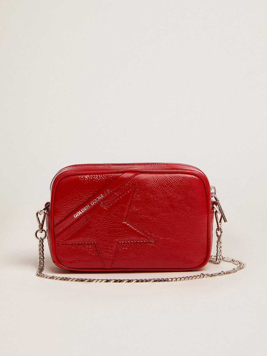 mini star-tas voor dames in rood geverfd leer met een ton-sur-ton ster.