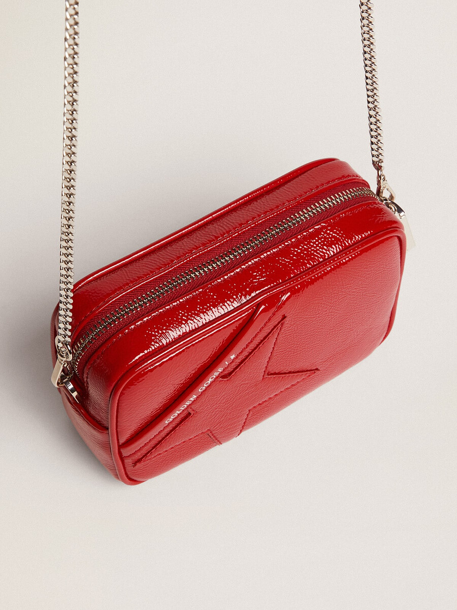 mini star-tas voor dames in rood geverfd leer met een ton-sur-ton ster.