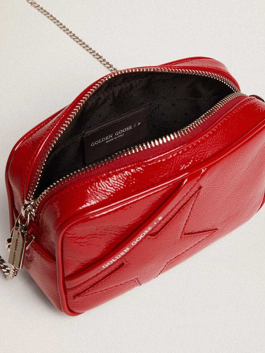 mini star-tas voor dames in rood geverfd leer met een ton-sur-ton ster.