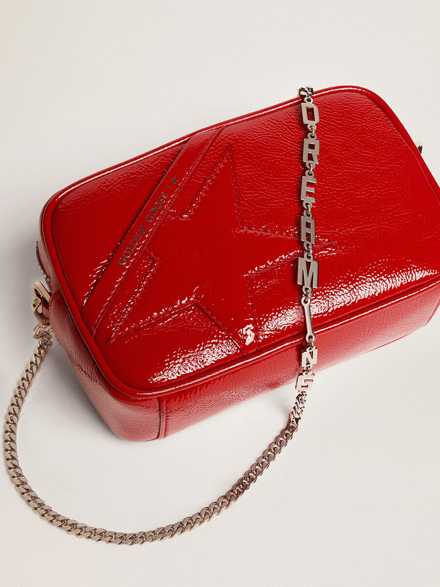mini star-tas voor dames in rood geverfd leer met een ton-sur-ton ster.