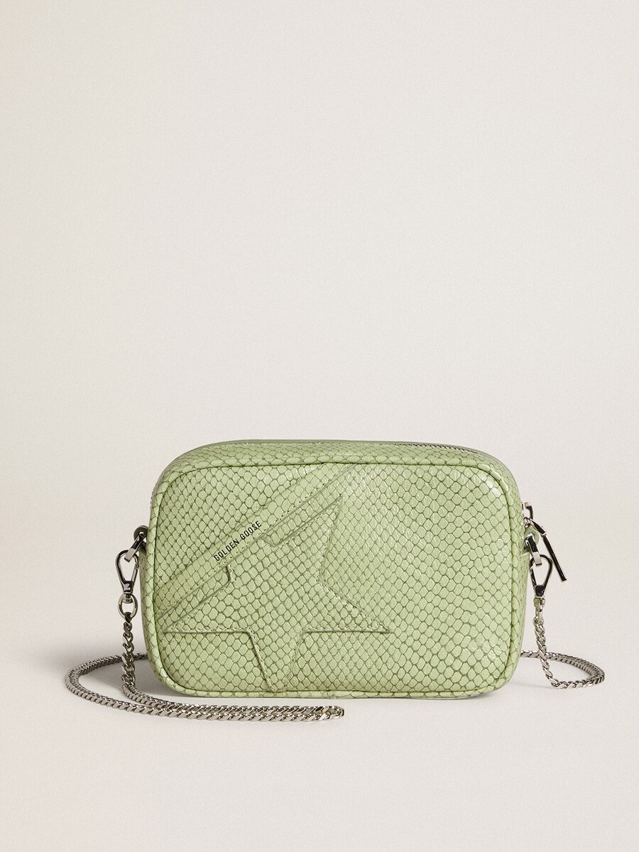 mini star-tasje van lichtgroen leer met slangenprint