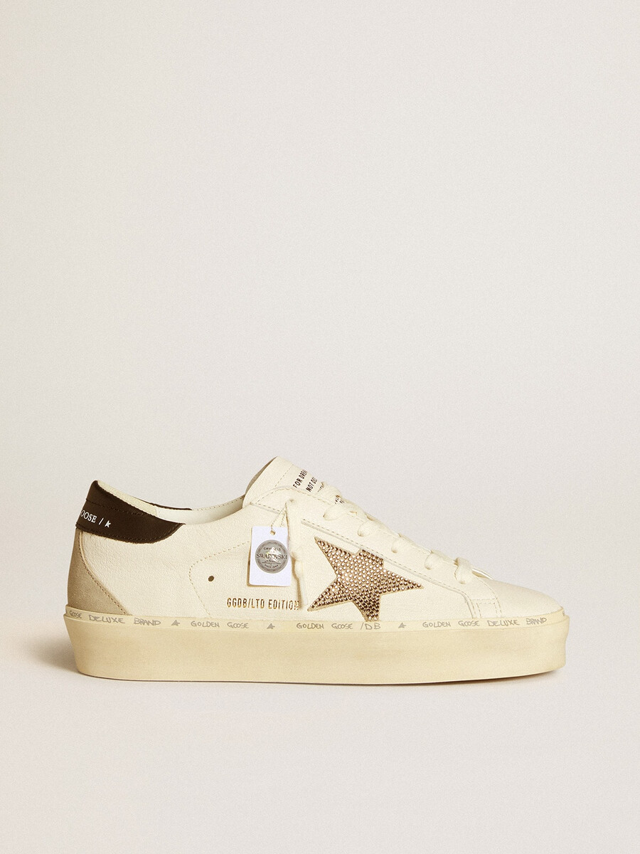 hi star met swarovski kristallen ster en zwart leren hielstuk.