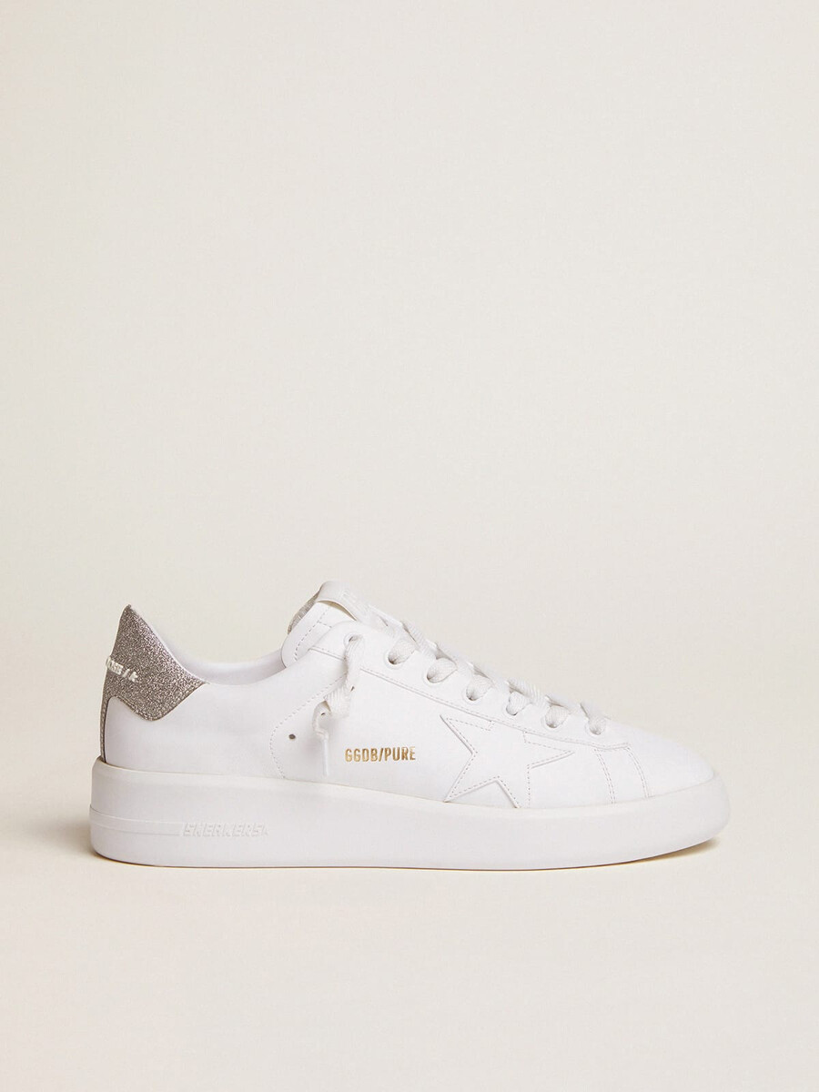 purestar sneakers voor dames met een glinsterend zilverkleurig hielstuk.