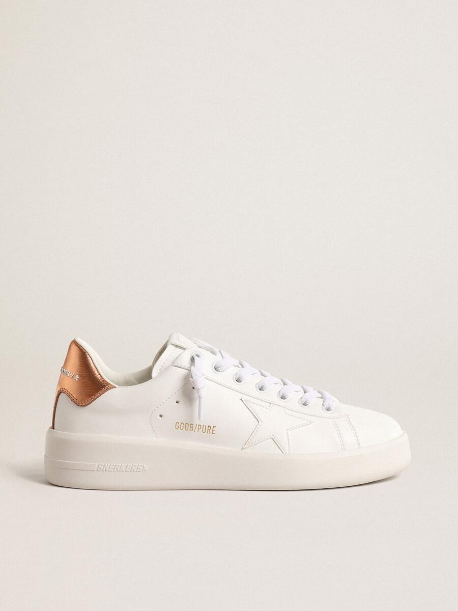purestar damessneakers van biologisch afbreekbaar materiaal met een hielstuk van bronskleurig metallic leer.