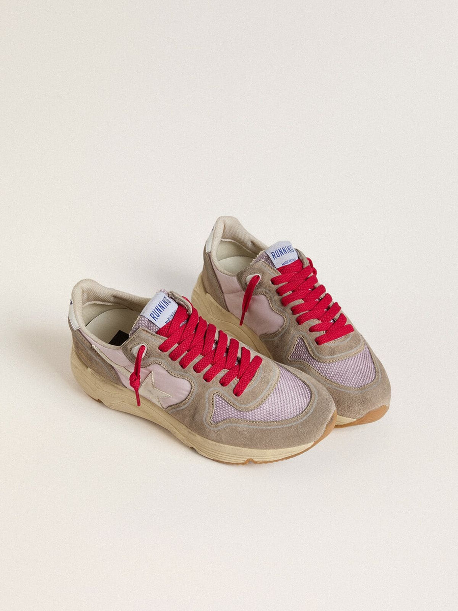 running sole ltd in roze nylon met witte leren ster