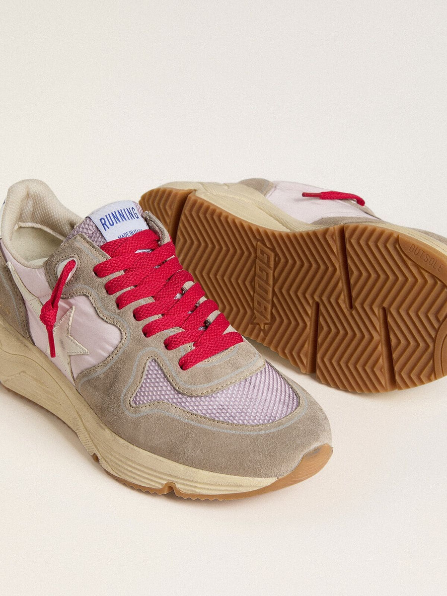 running sole ltd in roze nylon met witte leren ster