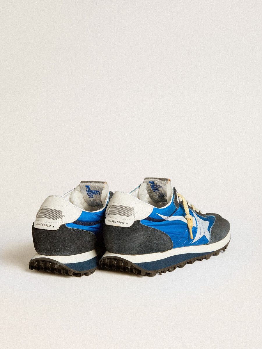 marathon herenschoen met blauw nylon bovenwerk en witte ster.