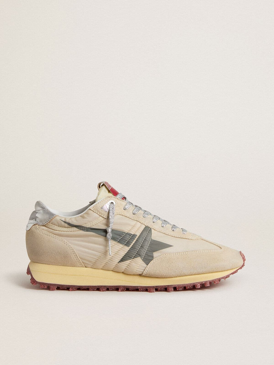 marathon herenschoen met beige nylon bovenkant en grijze ster