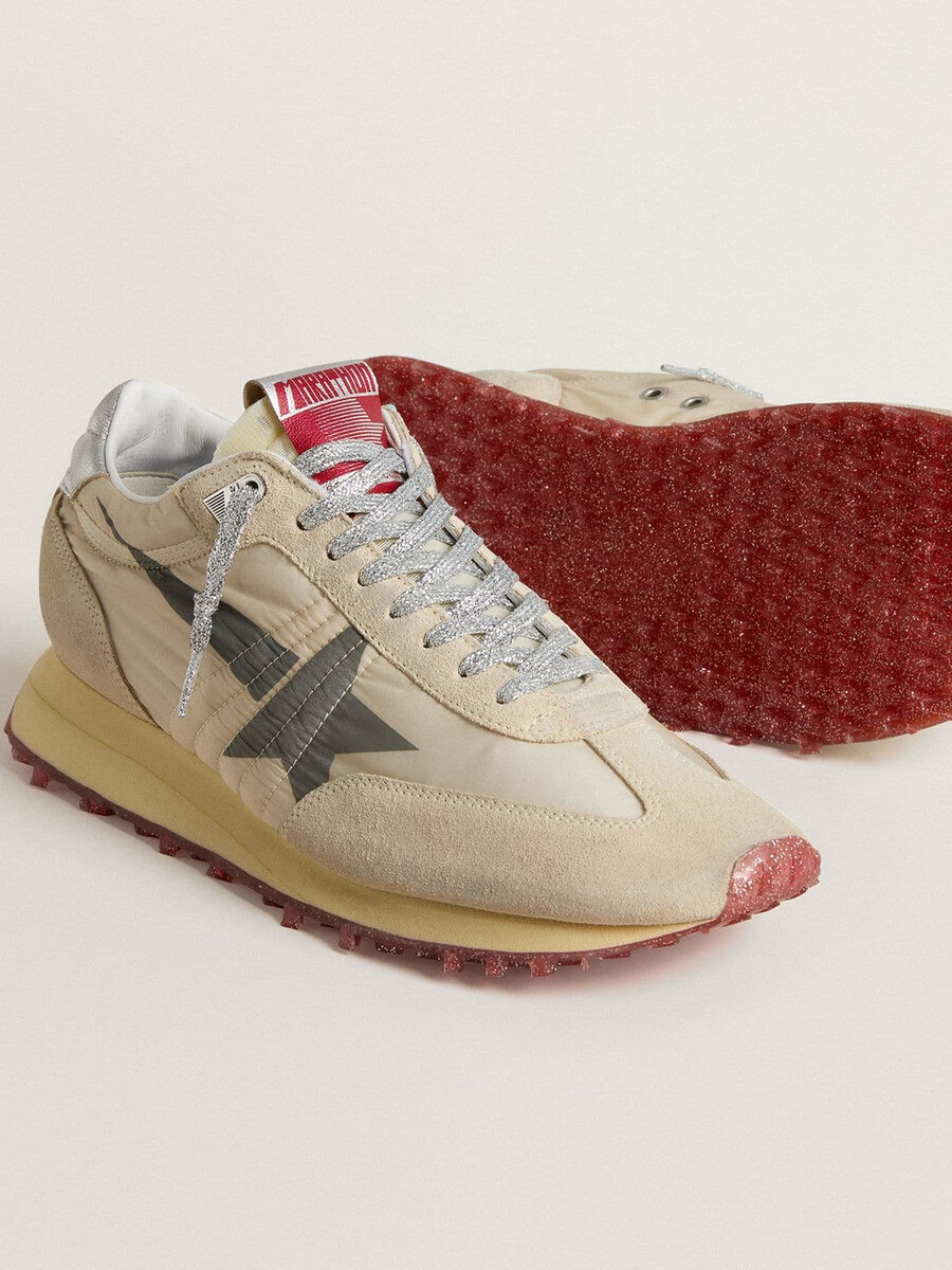 marathon herenschoen met beige nylon bovenkant en grijze ster