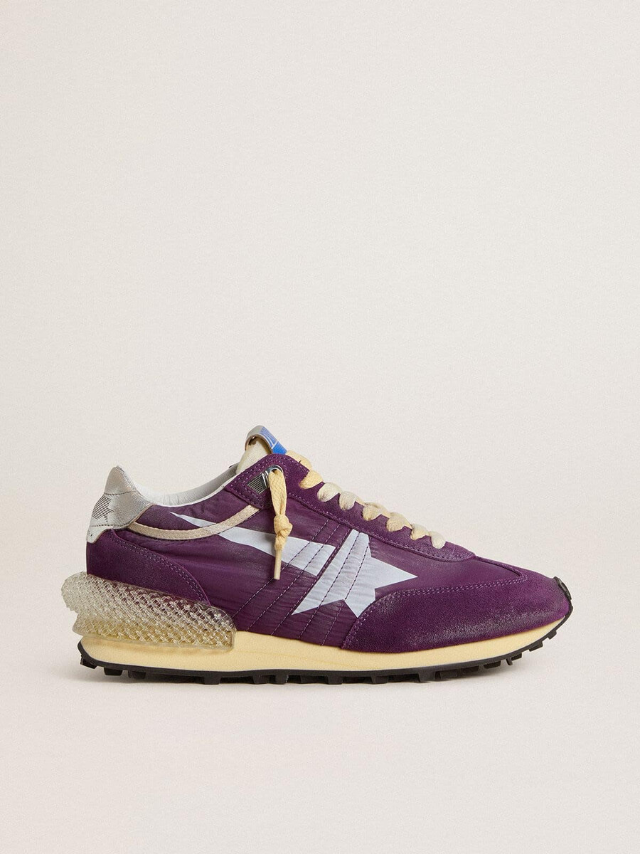 marathon herenschoen met paars nylon bovenwerk en witte ster.