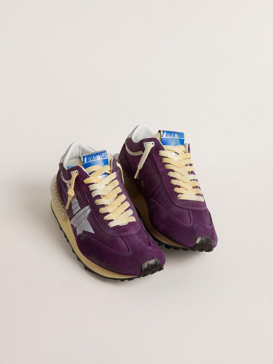 marathon herenschoen met paars nylon bovenwerk en witte ster.