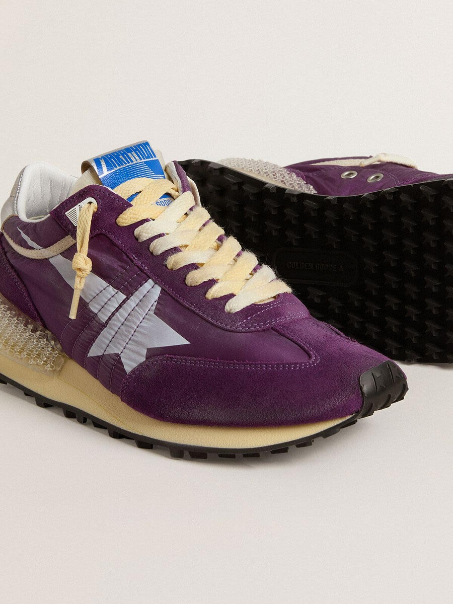 marathon herenschoen met paars nylon bovenwerk en witte ster.