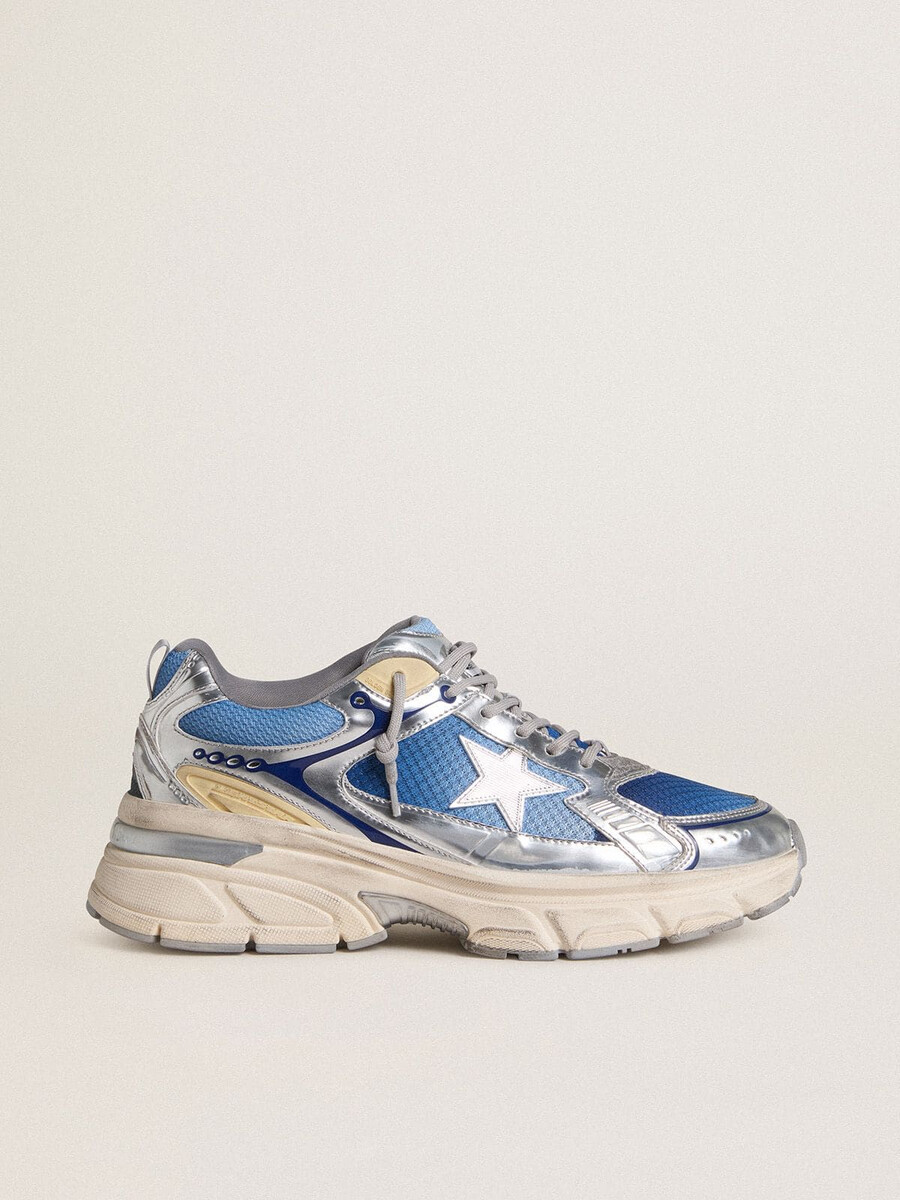 heren lightstar in lichtblauw mesh met witte tpu-ster en zilverkleurige biobased inzetstukken.