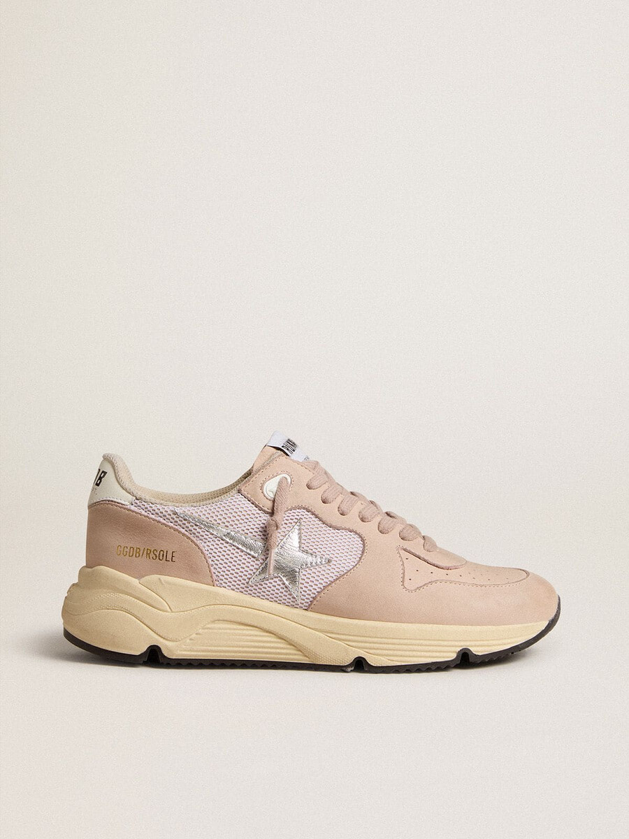 dames hardloopschoenzool van mesh en nubuck met zilverkleurige metallic leren ster.