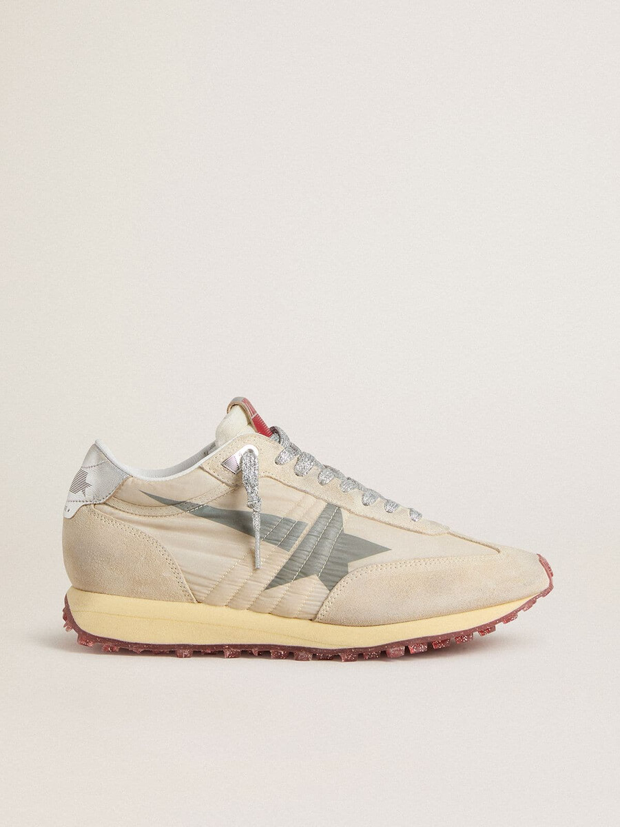 damesmarathon met beige nylon bovenkant en grijze ster
