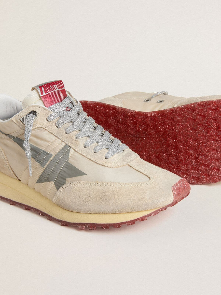 damesmarathon met beige nylon bovenkant en grijze ster