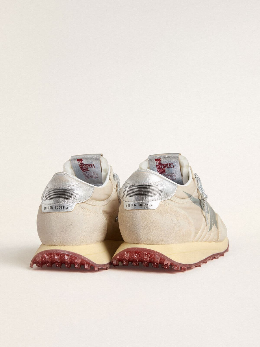damesmarathon met beige nylon bovenkant en grijze ster