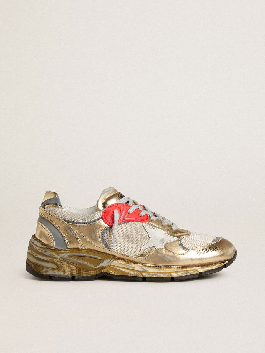 dames dad-star van mesh en goudkleurig leer met witte leren ster.
