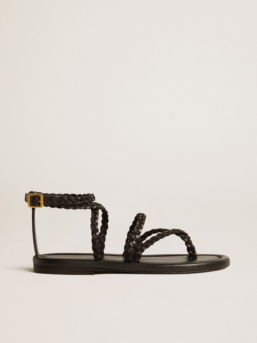 platte penelope-sandalen voor dames in zwart leer.