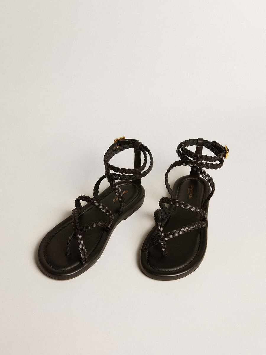 platte penelope-sandalen voor dames in zwart leer.
