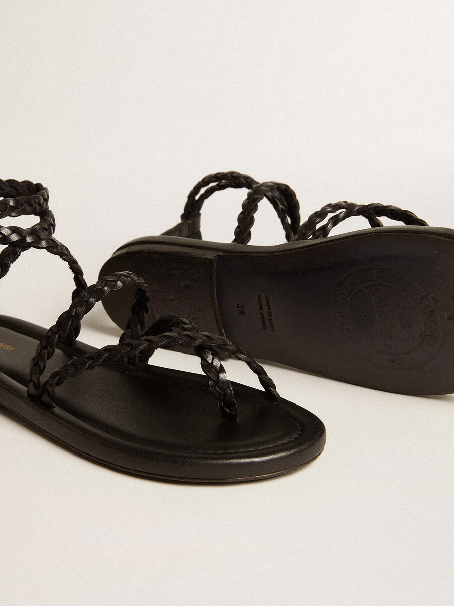 platte penelope-sandalen voor dames in zwart leer.
