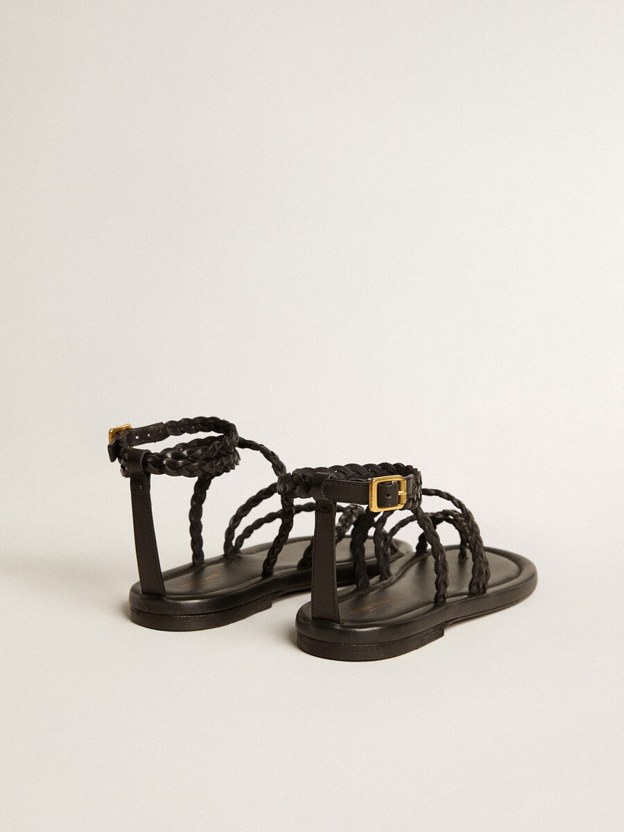 platte penelope-sandalen voor dames in zwart leer.