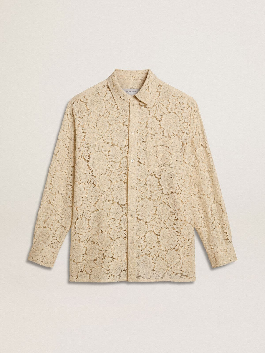 oversized blouse van crèmekleurig doorschijnend kant.
