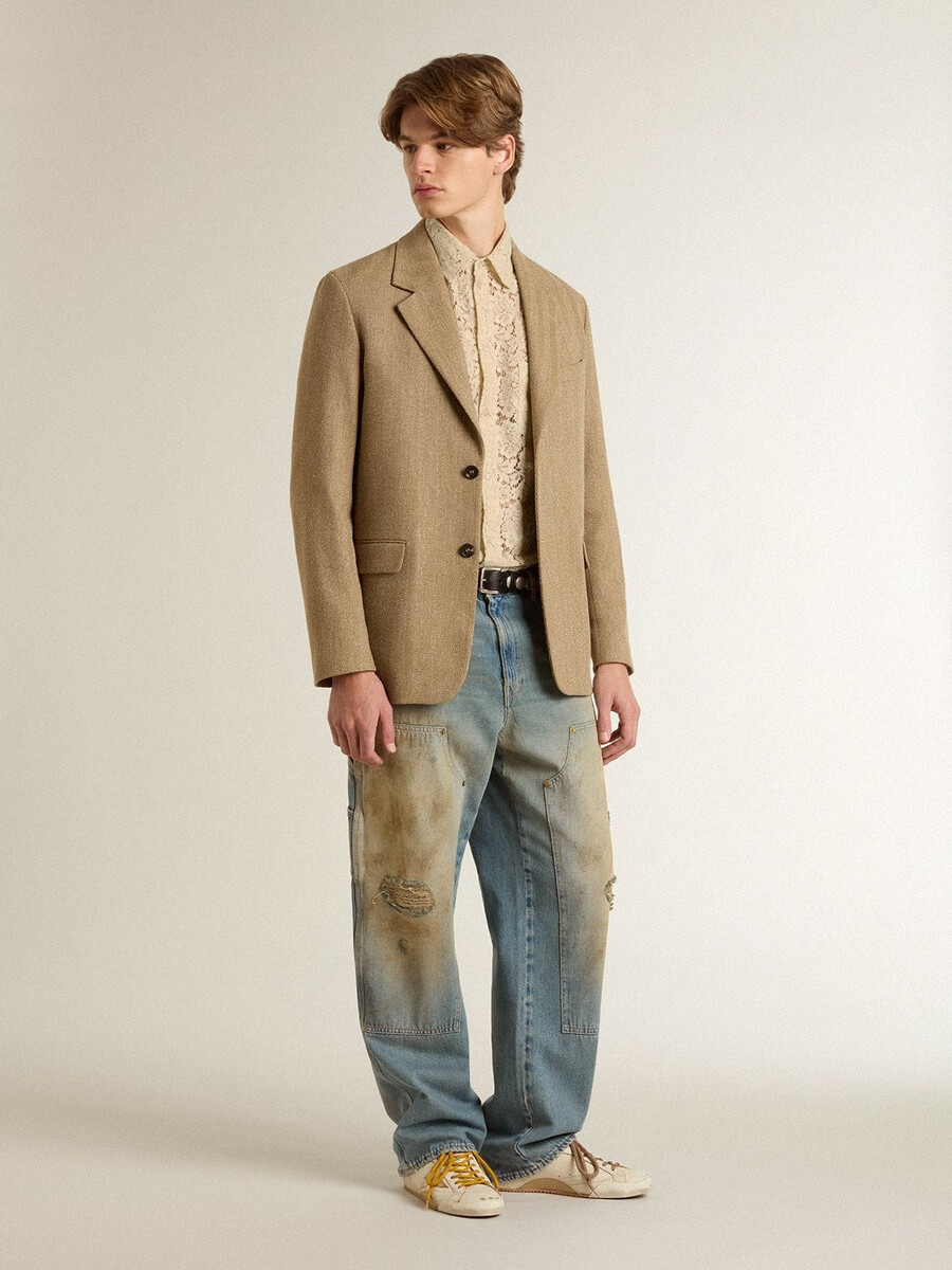 oversized blouse van crèmekleurig doorschijnend kant.