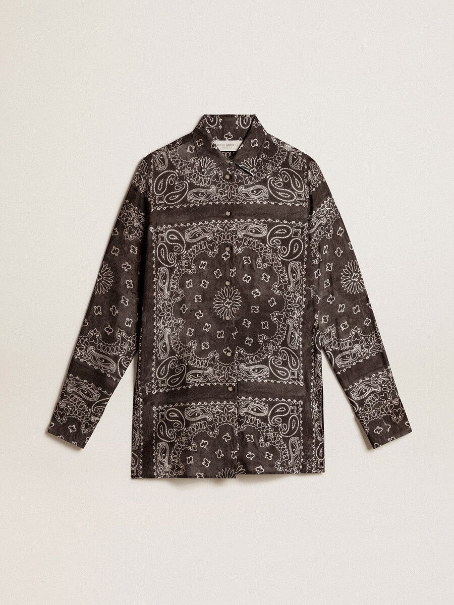 pyjamahemd in antracietgrijs met paisleyprint