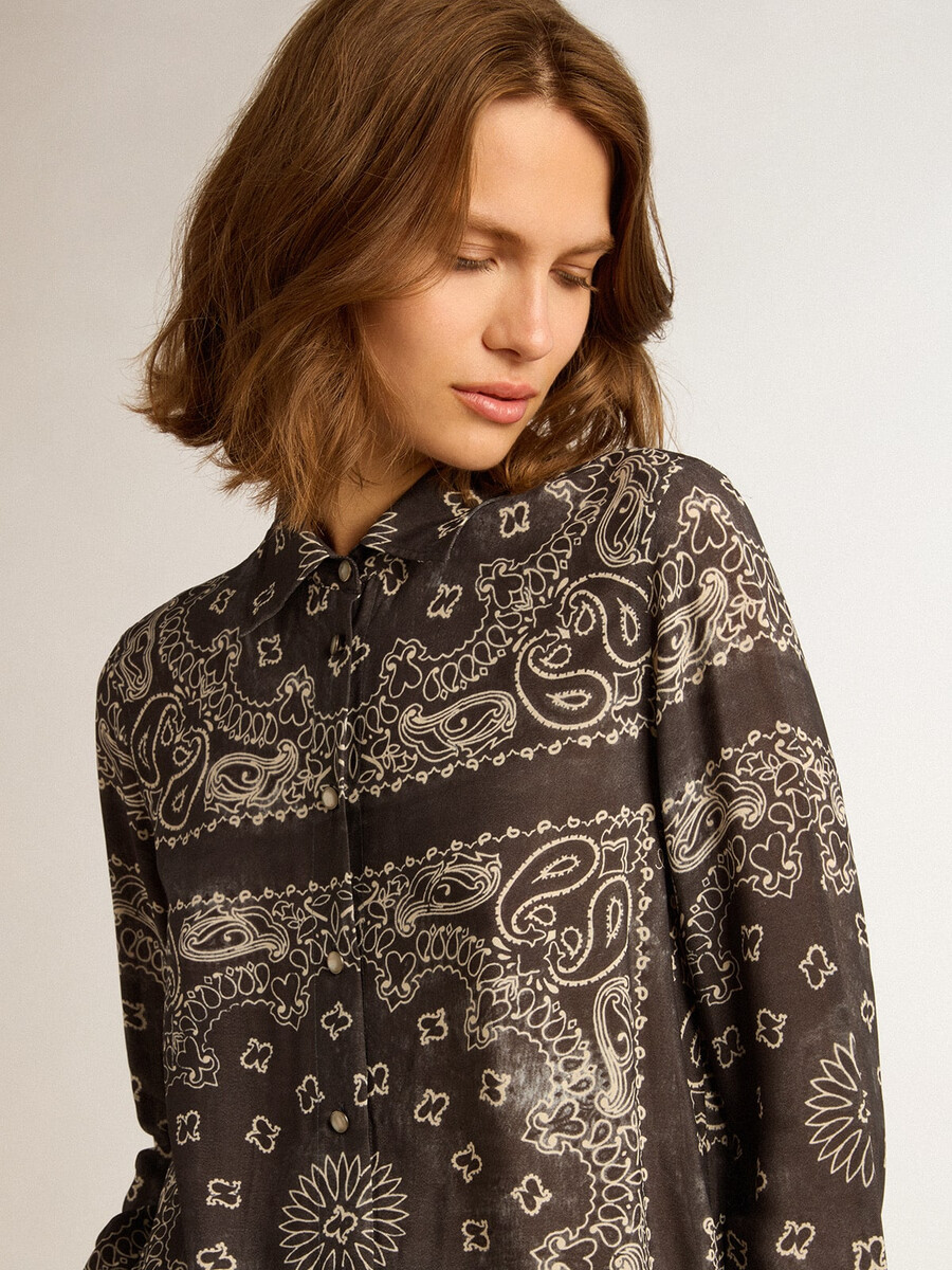 pyjamahemd in antracietgrijs met paisleyprint