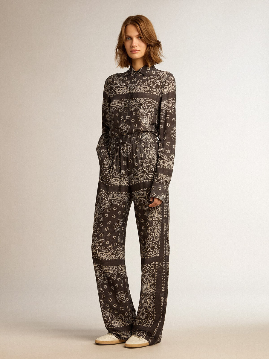 pyjamahemd in antracietgrijs met paisleyprint