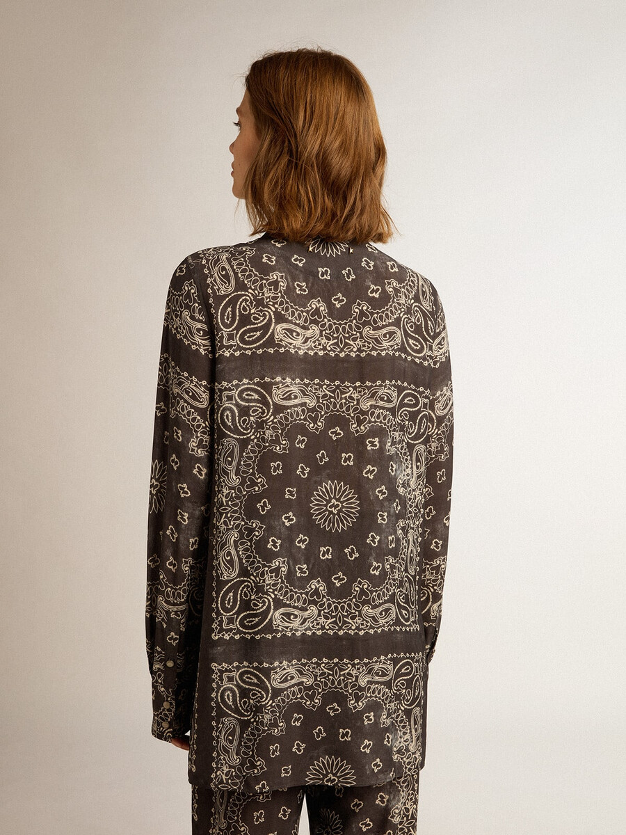 pyjamahemd in antracietgrijs met paisleyprint