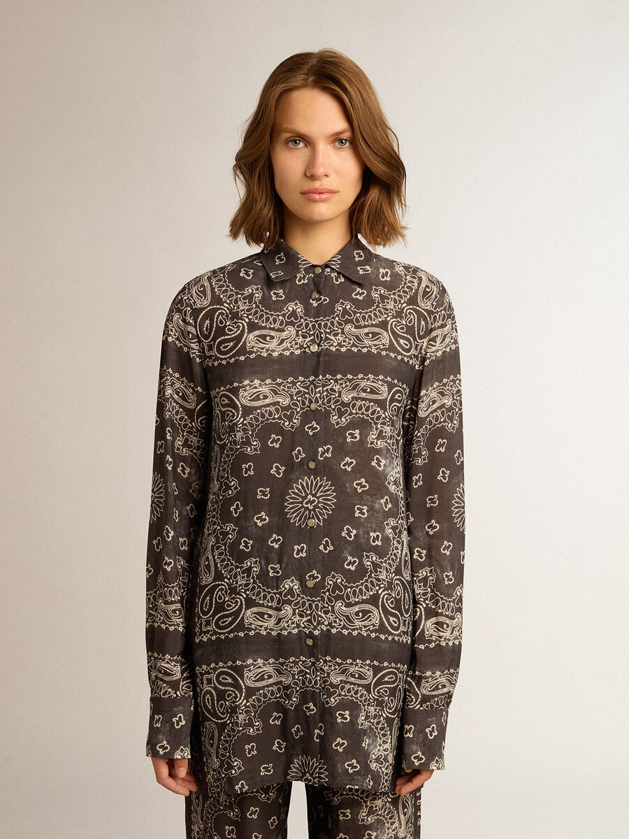 pyjamahemd in antracietgrijs met paisleyprint