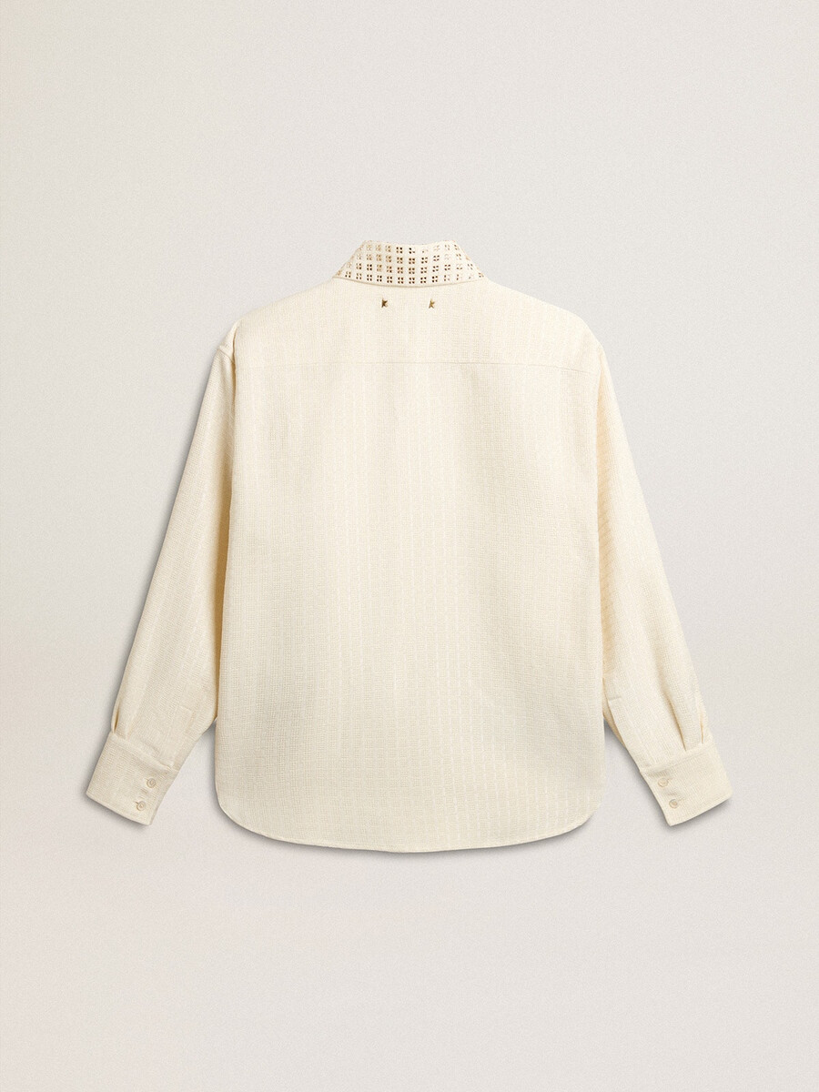 damesblouse van viscose en katoenmix met kraag versierd met kristallen.