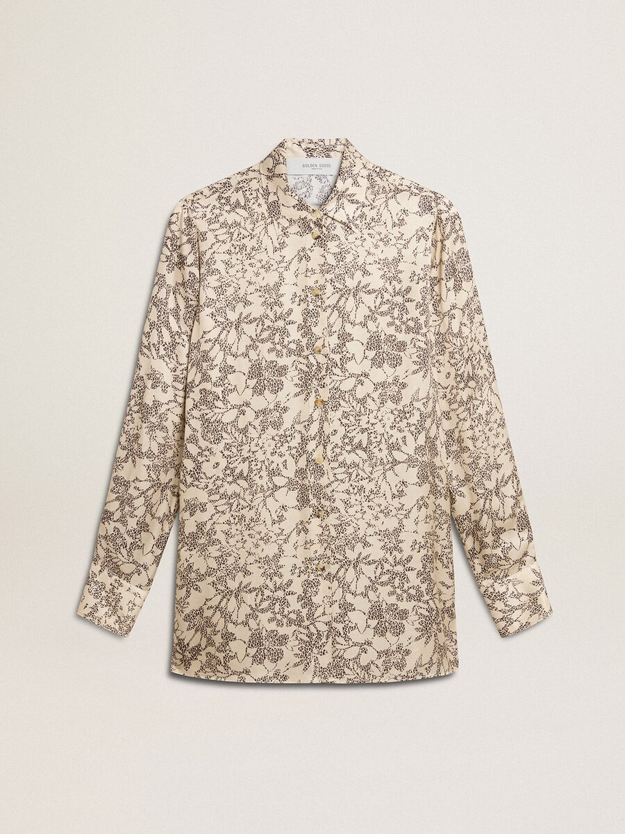 damespyjamashirt van zijdemix met bloemenprint