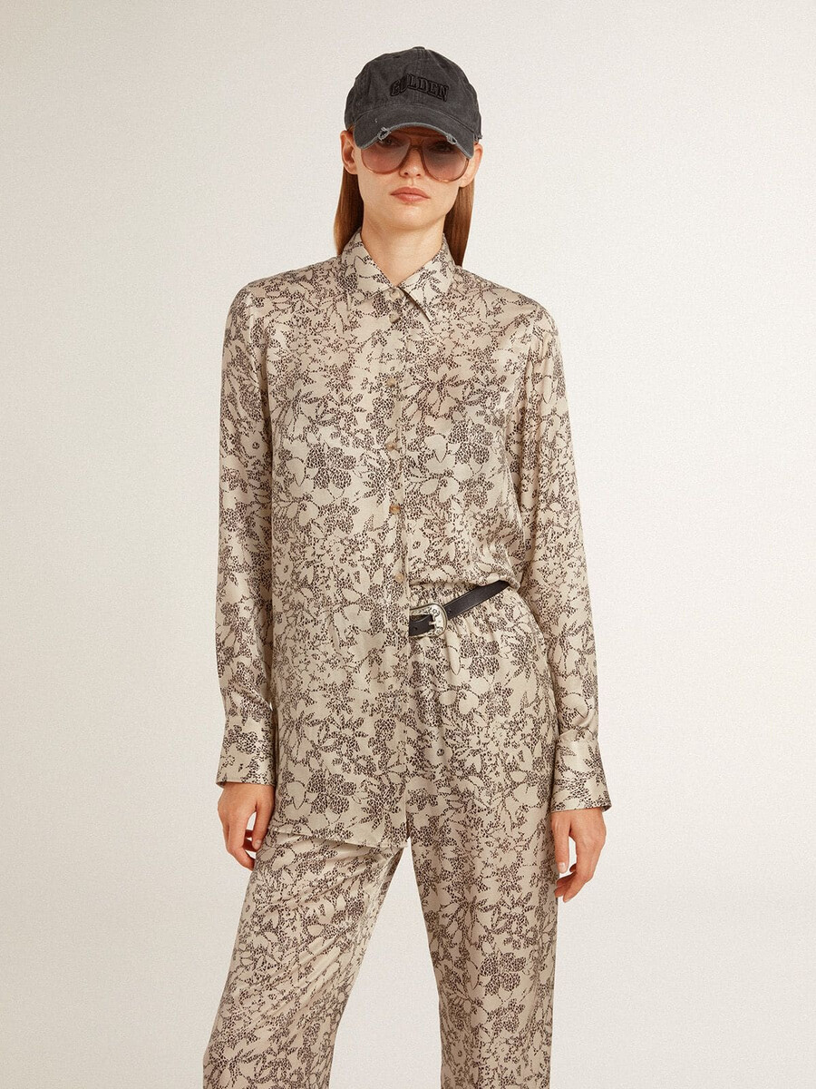 damespyjamashirt van zijdemix met bloemenprint