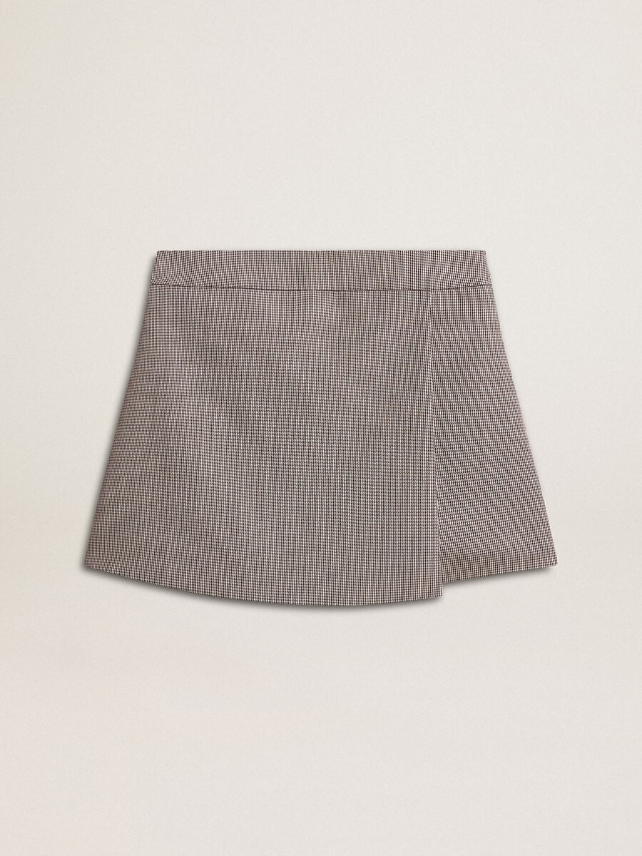 grijze damesminishorts van wol met pied-de-pouleprint