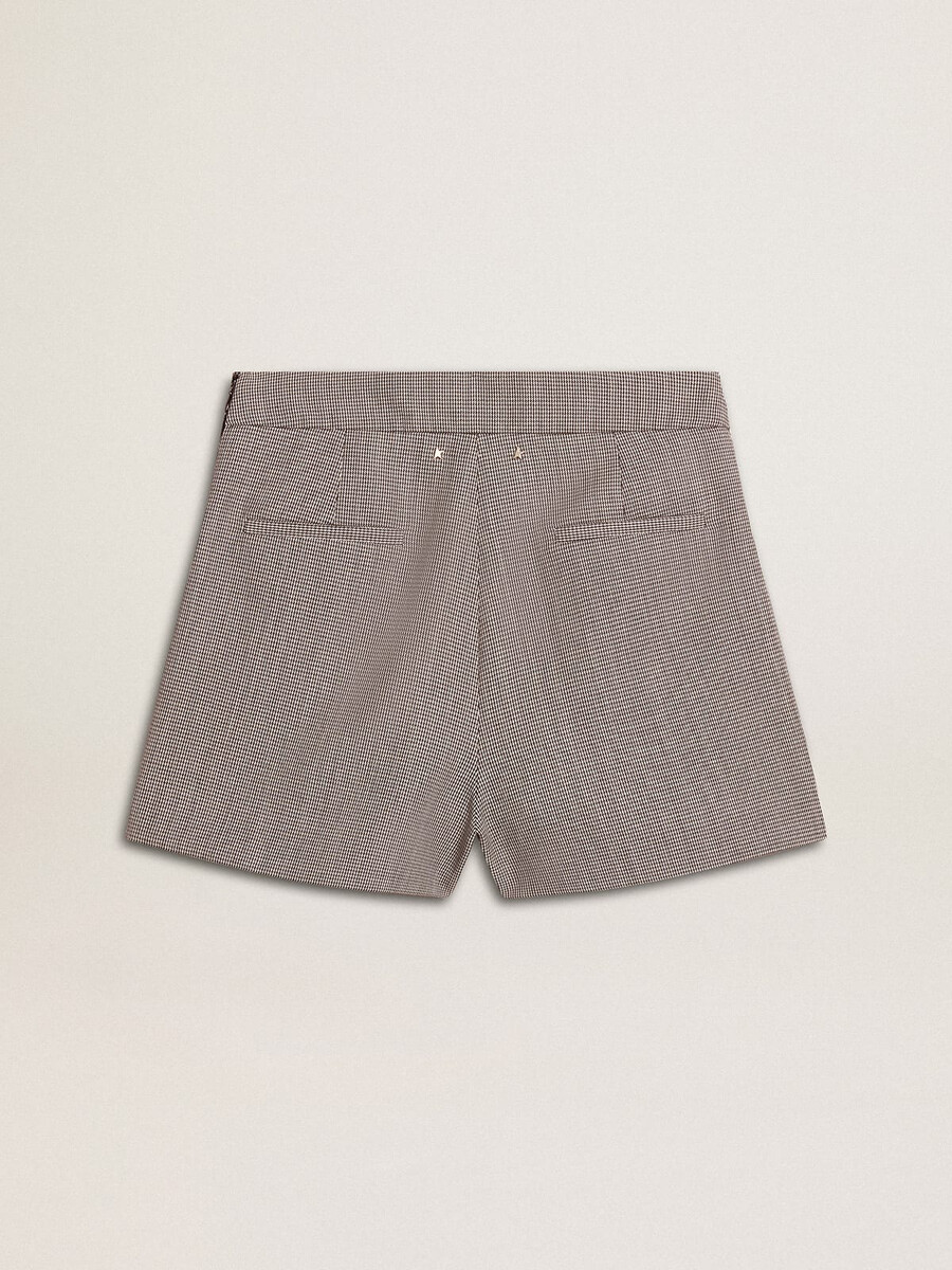 grijze damesminishorts van wol met pied-de-pouleprint