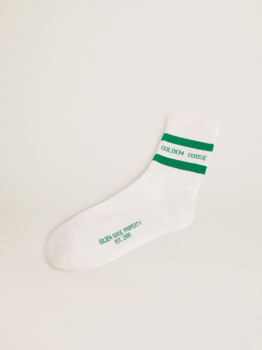 katoenen sokken met een verweerde look groene strepen en logo.