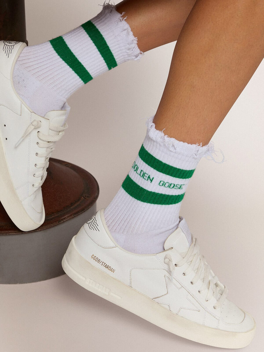 katoenen sokken met een verweerde look groene strepen en logo.